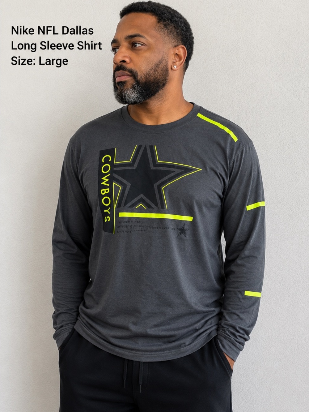 Nike NFL Dallas Cowboys “Doomsday” Gray & Neon Yellow Green Long Sleeve Shirt ￼
